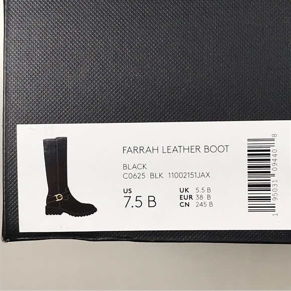 COACH Farrah Black Leather Tall Riding Boots Logo Buckle NEW NWOB - Picture 14 of 16